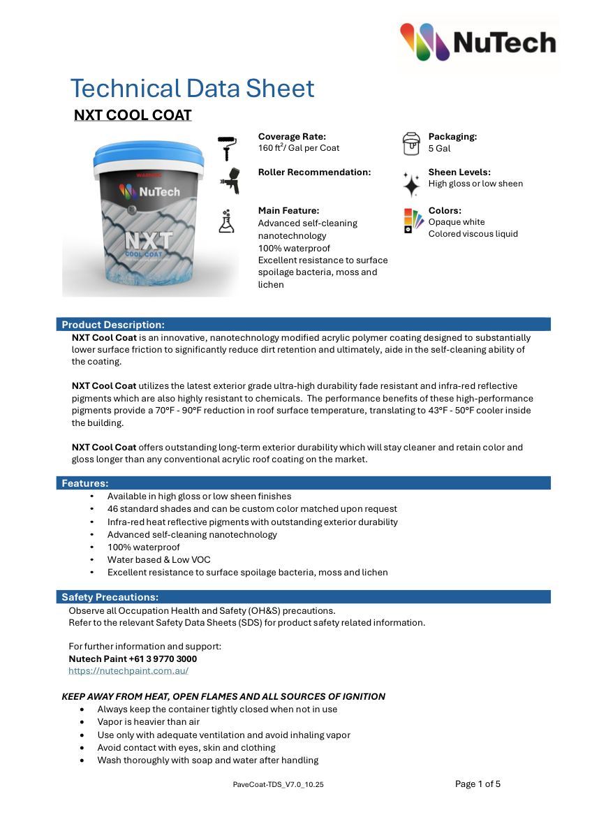 USA NXT Cool Coat technical data sheet preview
